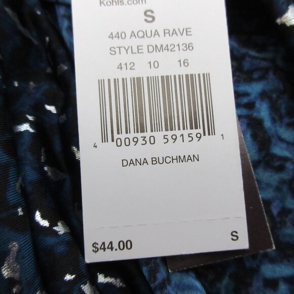 Dana Buchman Blouse Sz Small Blue Black Silver Metallic Draped Neckline Long Sle - Picture 5 of 10